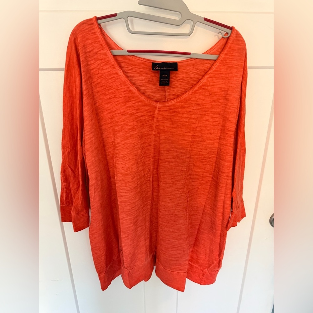 Lane Bryant Plus Size 26/28 Coral V Neck Tunic Top Cotton 3/4 Sleeve